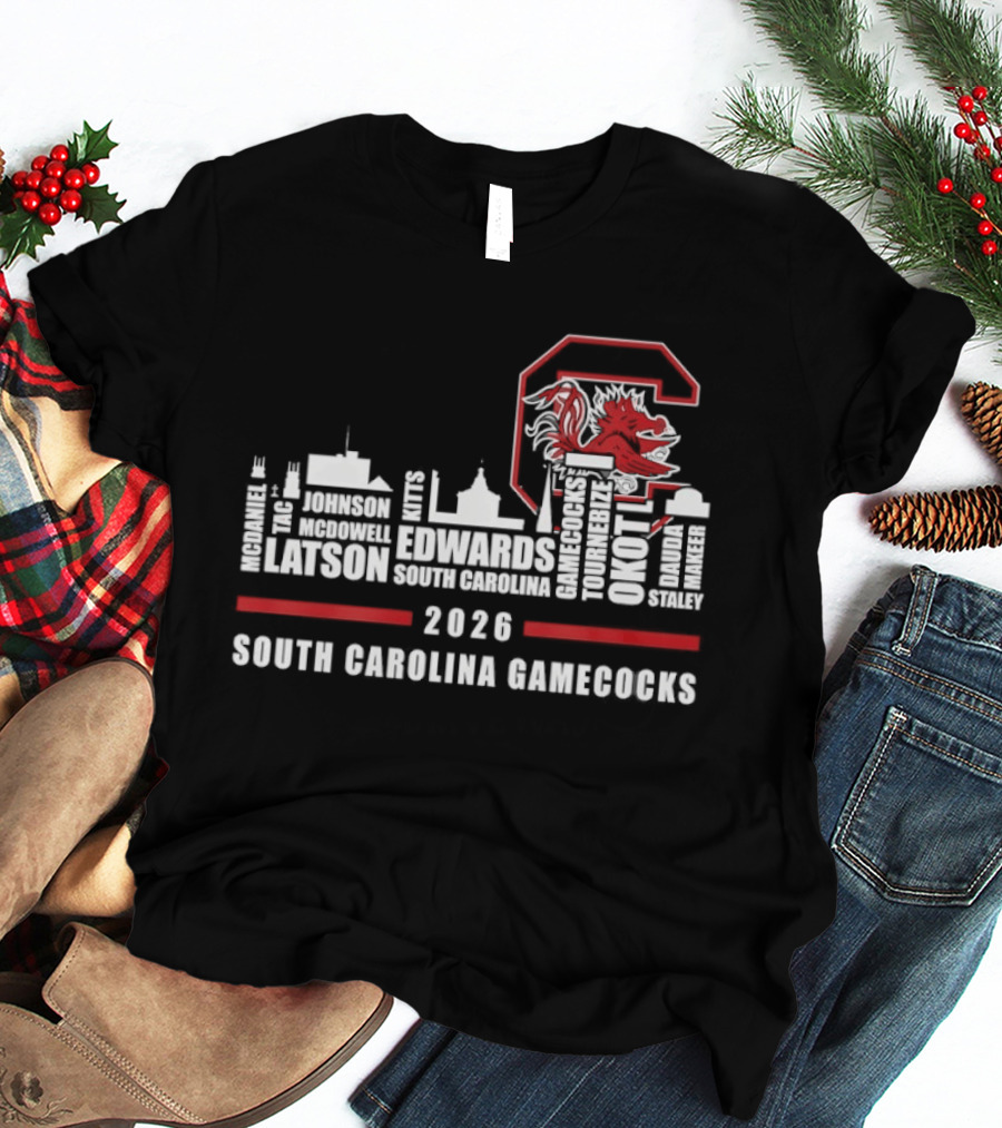 South Carolina Gamecocks 2026 City Skyline Players Names T-Shirt