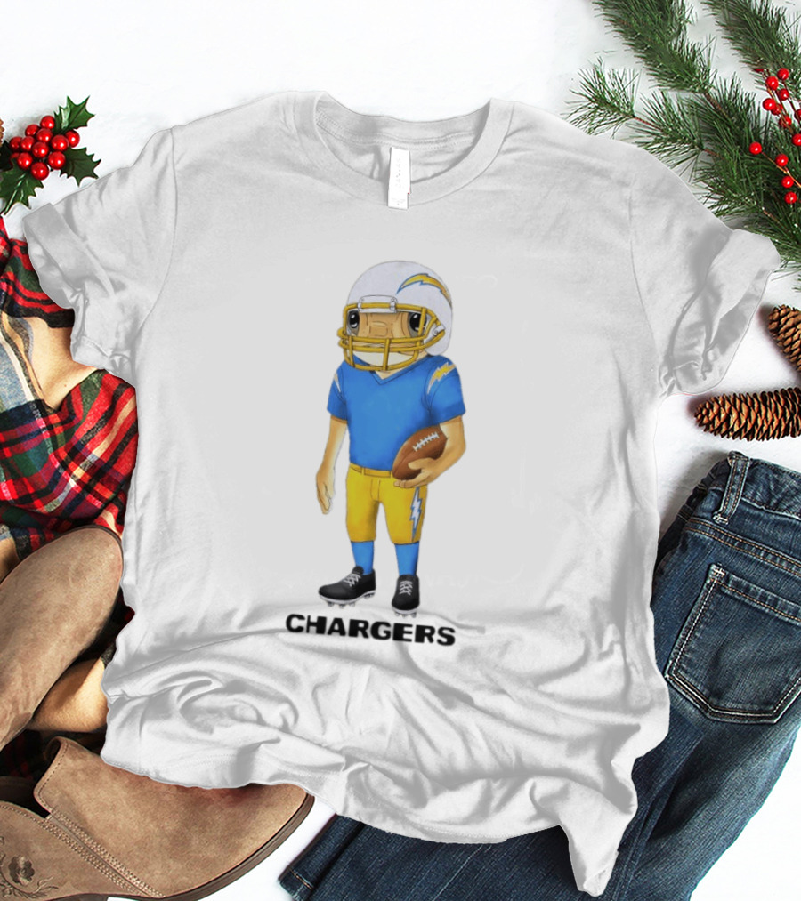 Bad Bunny X Los Angeles Chargers Collaboration Concho With Cartoon Football Player T-Shirt