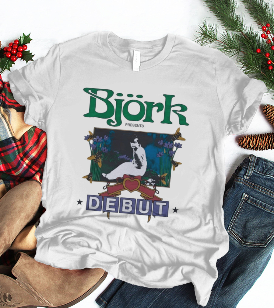 Björk Presents Debut Album Cover Art With Vintage Floral Frame T-Shirt