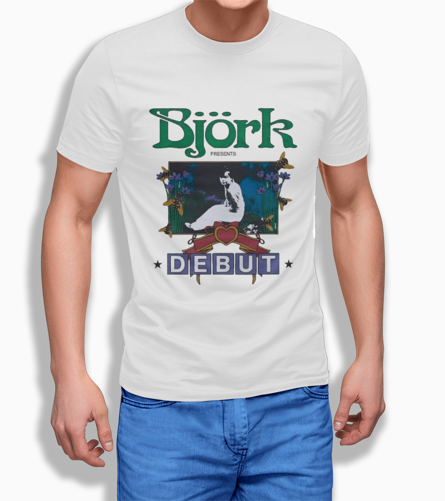 Björk Presents Debut Album Cover Art With Vintage Floral Frame T-Shirt