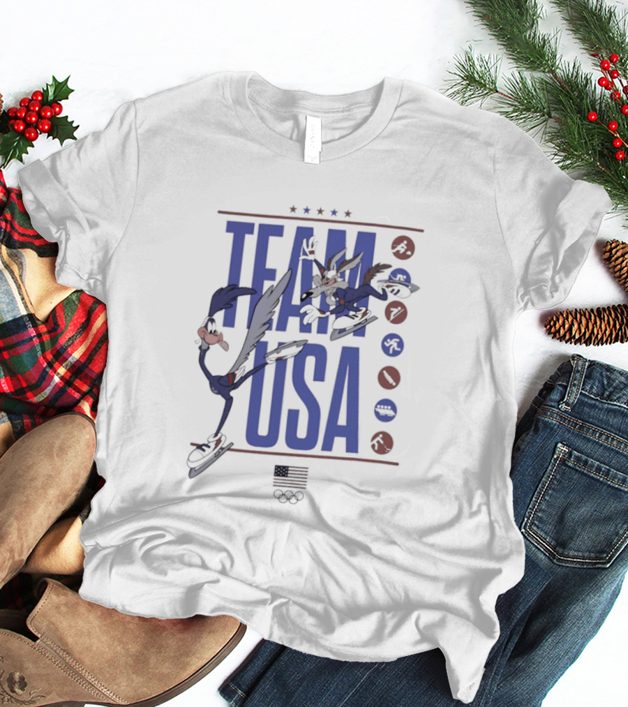 Team USA Looney Tunes Characters Ice Skating T-Shirt