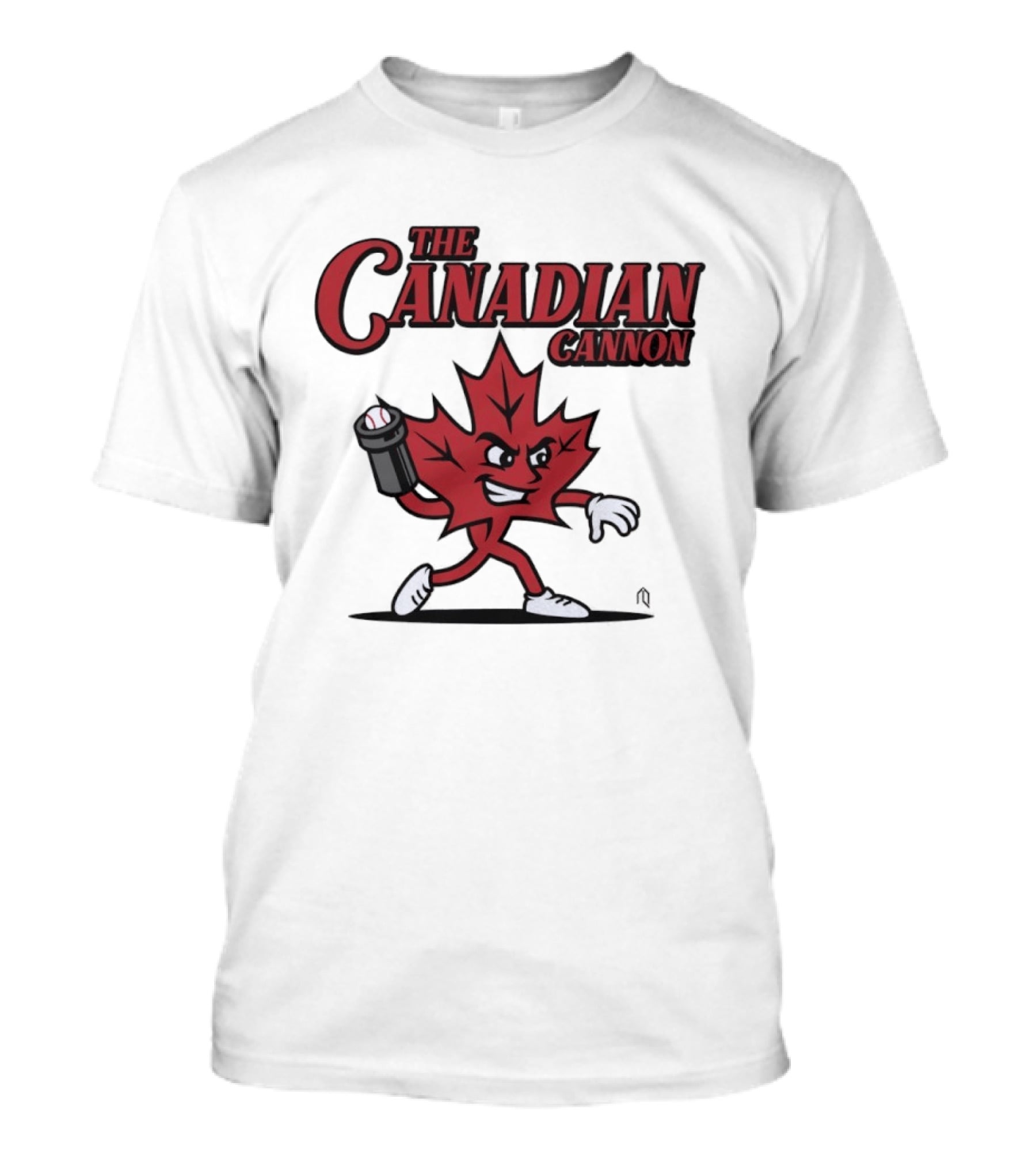 The Canadian Cannon Maple Leaf Character Baseball T-Shirt