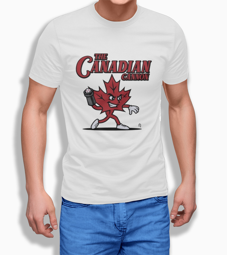 The Canadian Cannon Maple Leaf Character Baseball T-Shirt