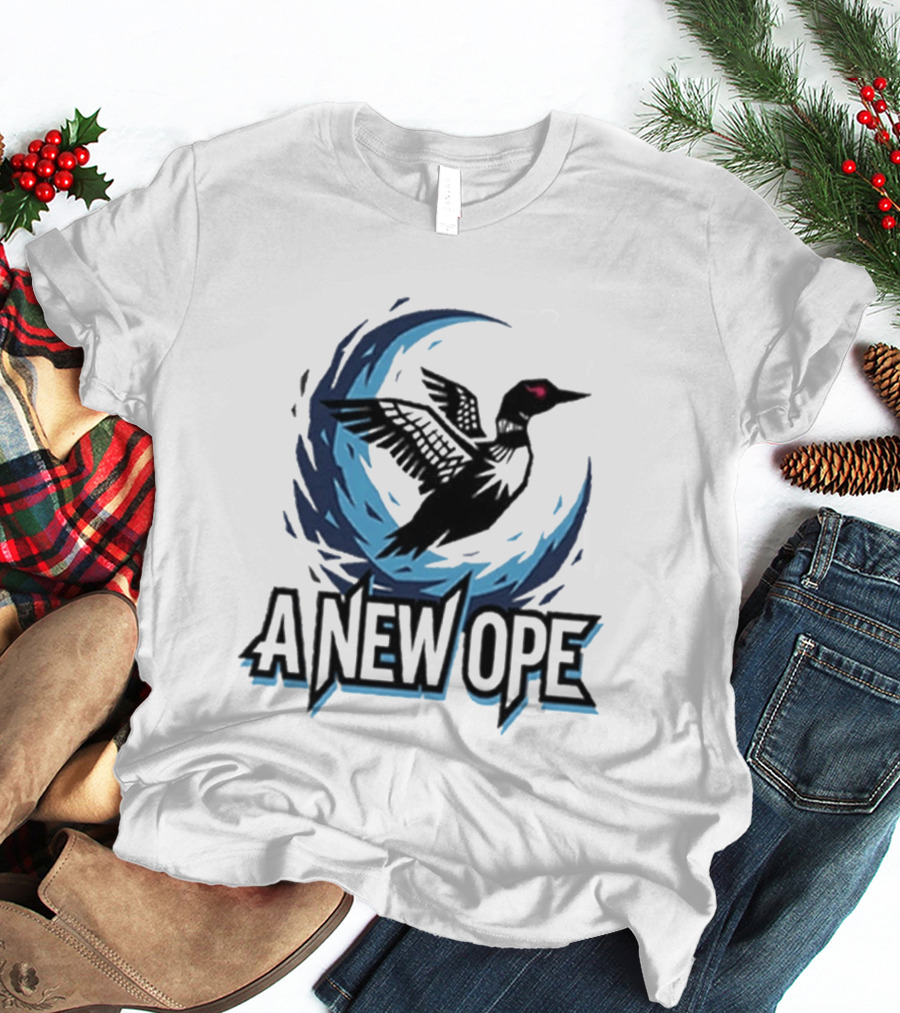 A New Ope Loon Bird Silhouette In Blue Moon Sky T-Shirt