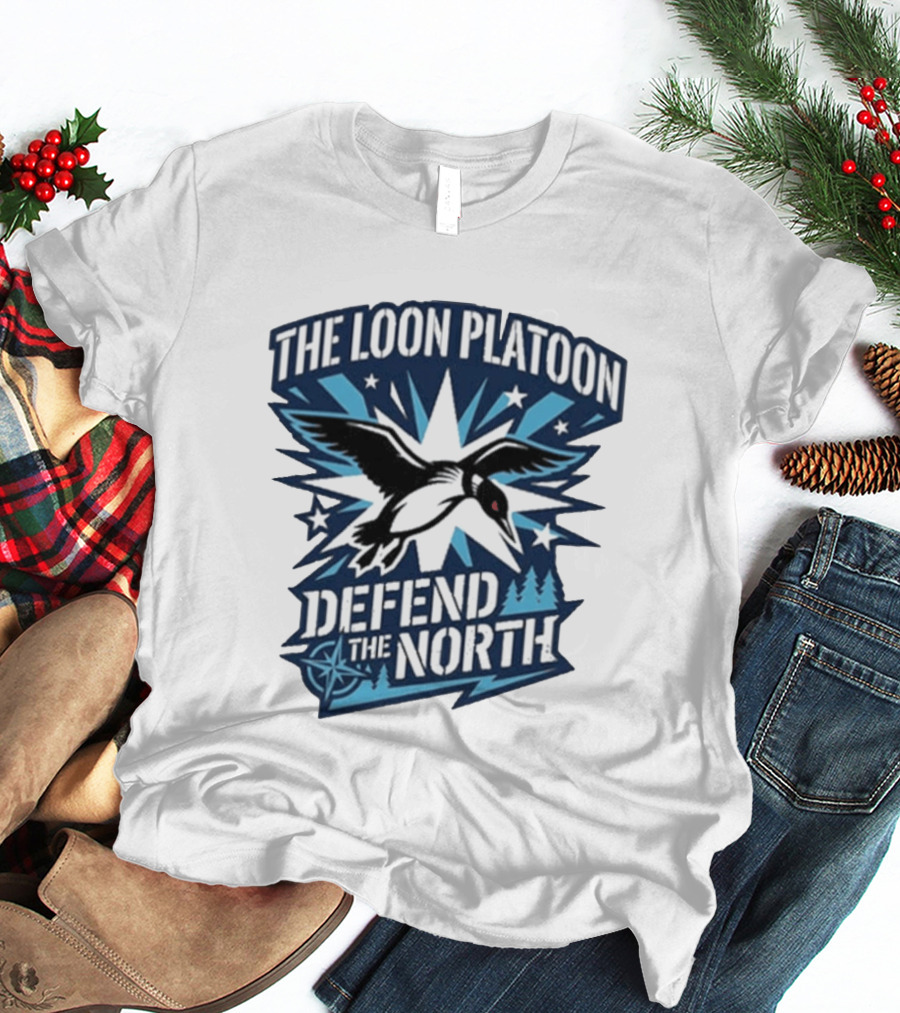 The Loon Platoon Defend The North Bold Rebel Loon Starburst Forest T-Shirt