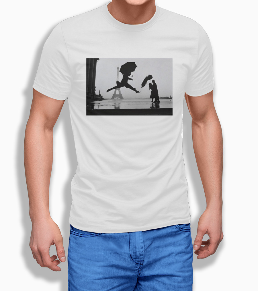 Umbrella Jump Paris Eiffel Tower Elliott Erwitt 1989 T-Shirt