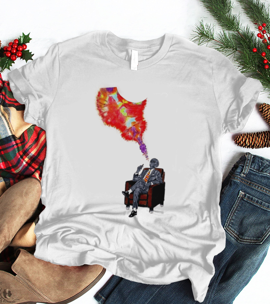 Finished Quazar Smoking Cosmic Alien In Suit With Colorful Smoke T-Shirt