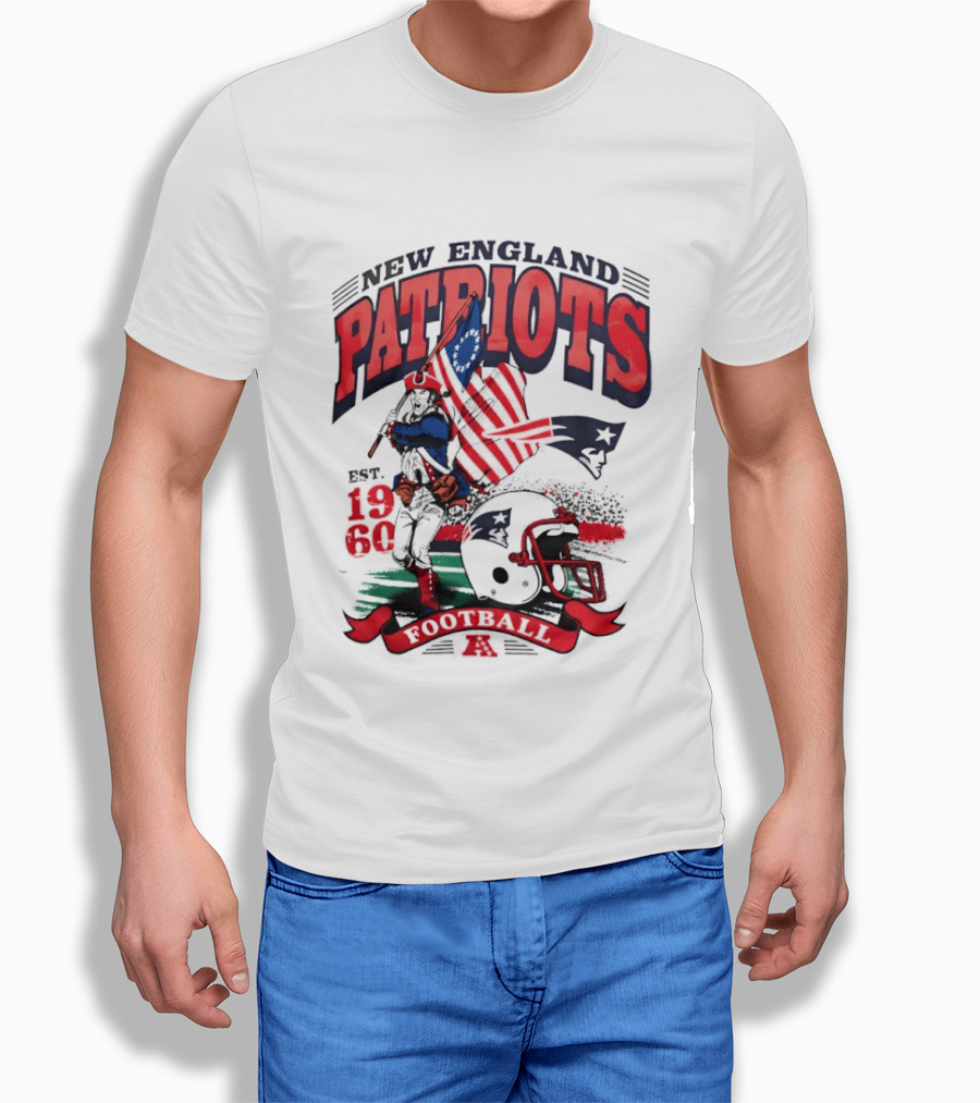 New England Patriots Football Est 1960 Vintage Style Helmet And Flag T-Shirt