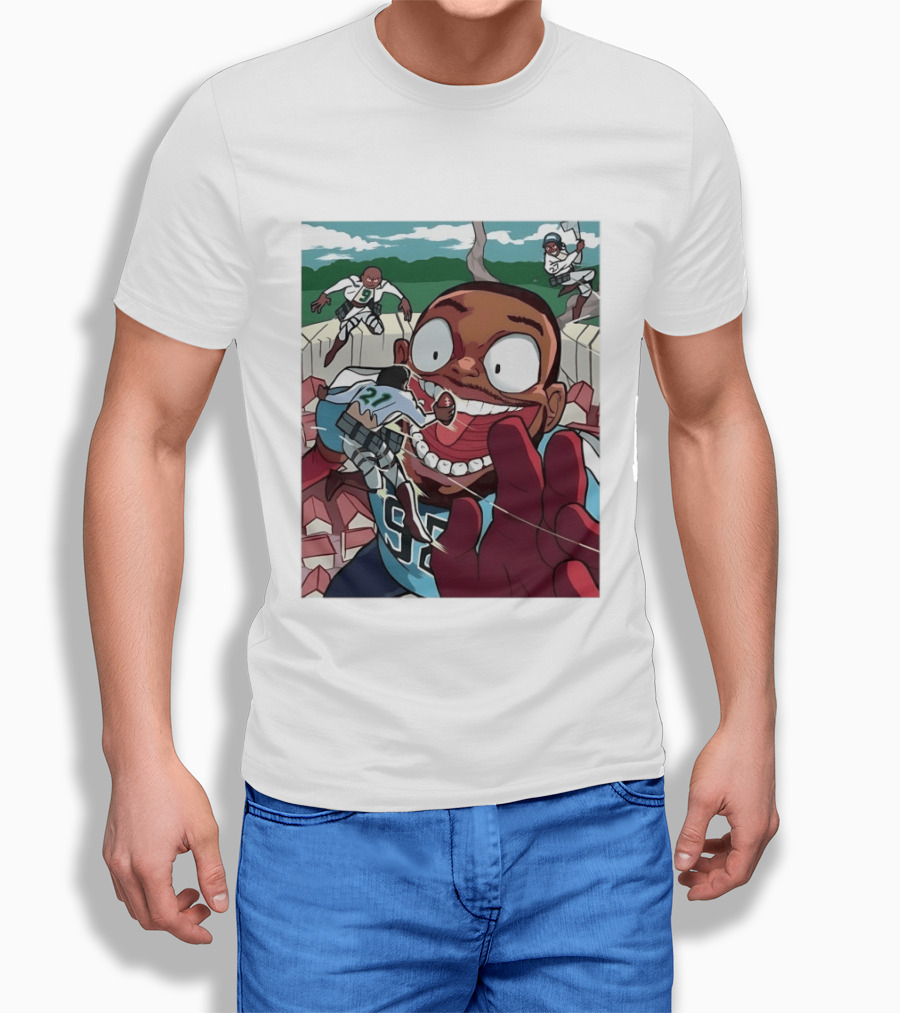 Seattle Seahawks Titan Down Football Cartoon Action Scene T-Shirt