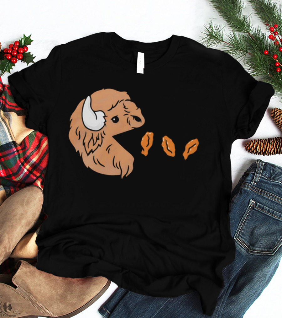 Buffalo Bills Bison Pac Man Chicken Wings Retro 80s Gaming T-Shirt