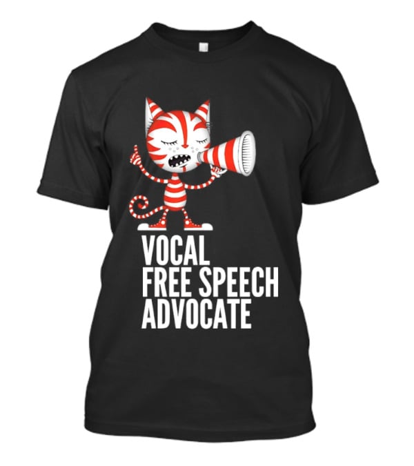 Cat Vocal Free Speech Advocate Megaphone Red Striped T-Shirt