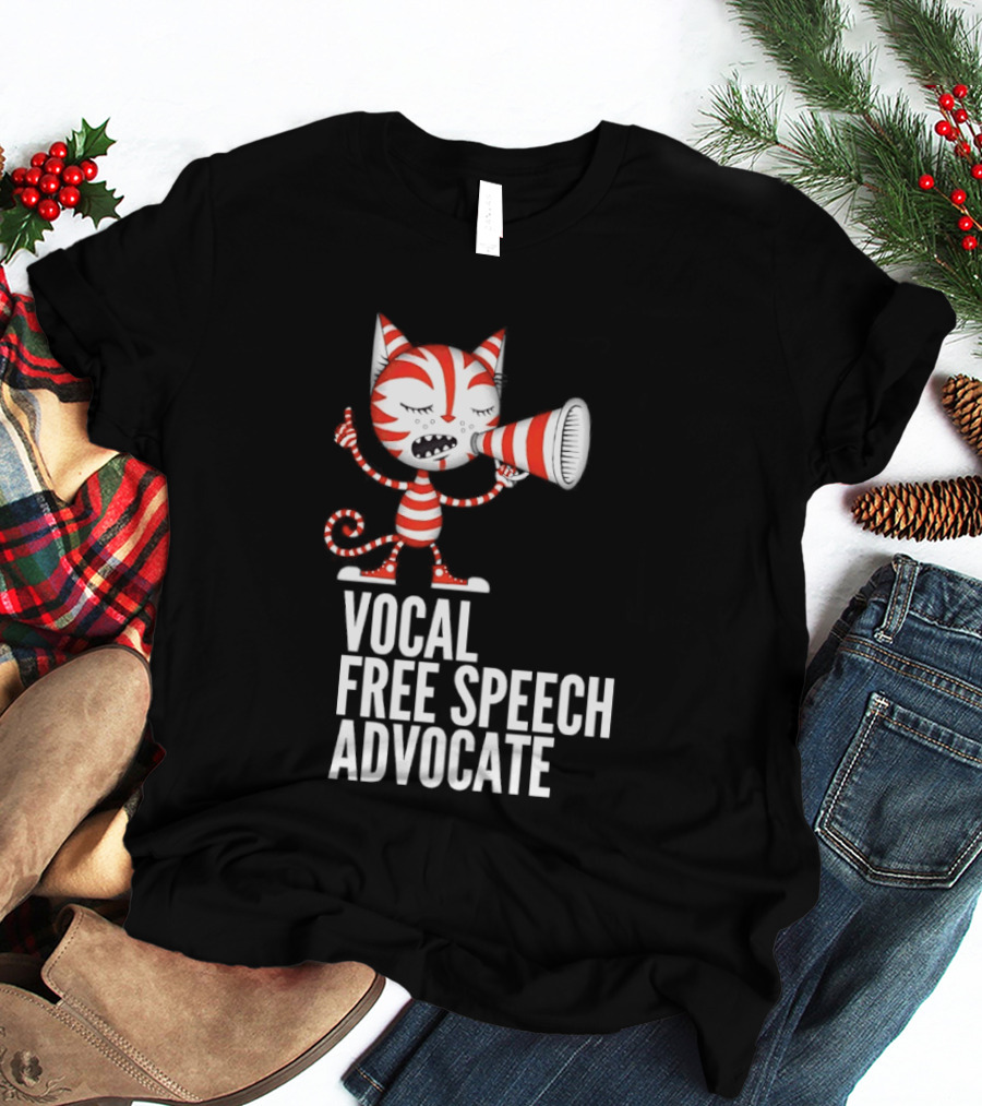 Cat Vocal Free Speech Advocate Megaphone Red Striped T-Shirt