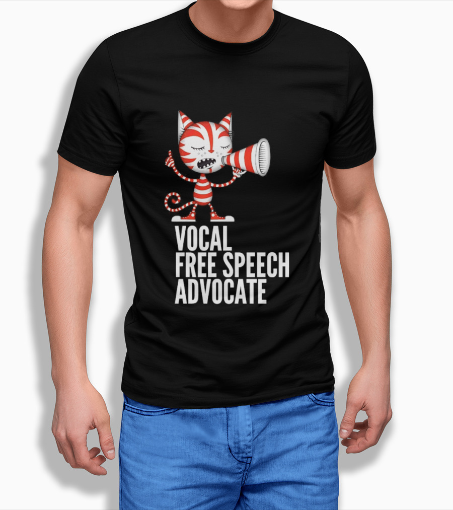 Cat Vocal Free Speech Advocate Megaphone Red Striped T-Shirt