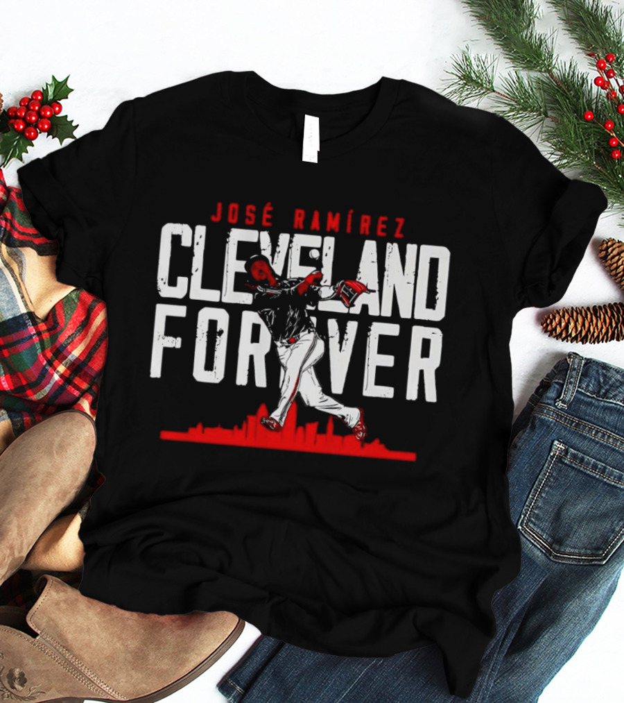 José Ramírez Cleveland Forever Baseball Skyline T-Shirt