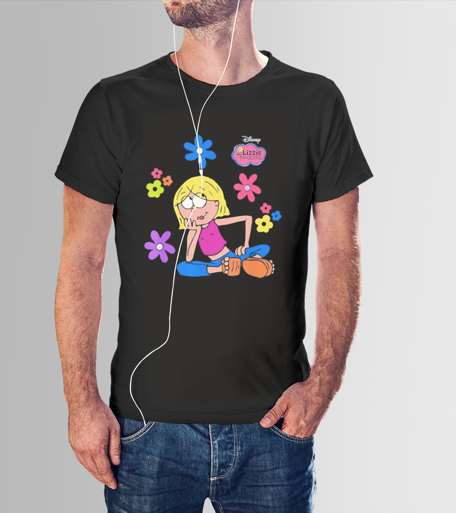 Lizzie McGuire Cartoon Colorful Flowers And Character Sitting Clipart T-Shirt