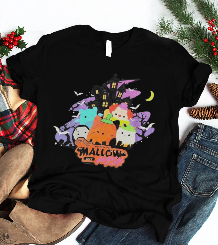 Month Of The Mallow Mash Halloween Haunted House Cats T-Shirt