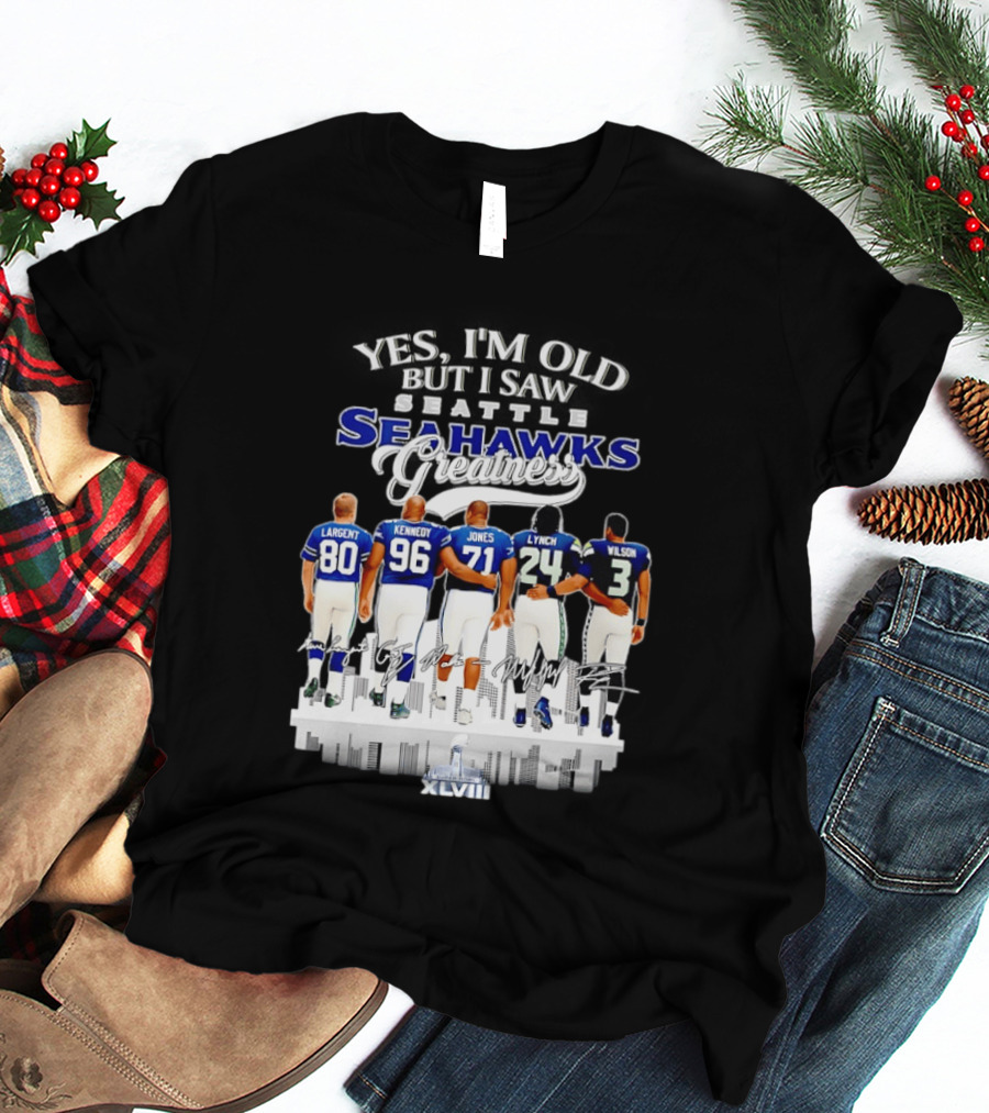 Seattle Seahawks Legend Players Largent Kennedy Jones Lynch Wilson XLVIII T-Shirt