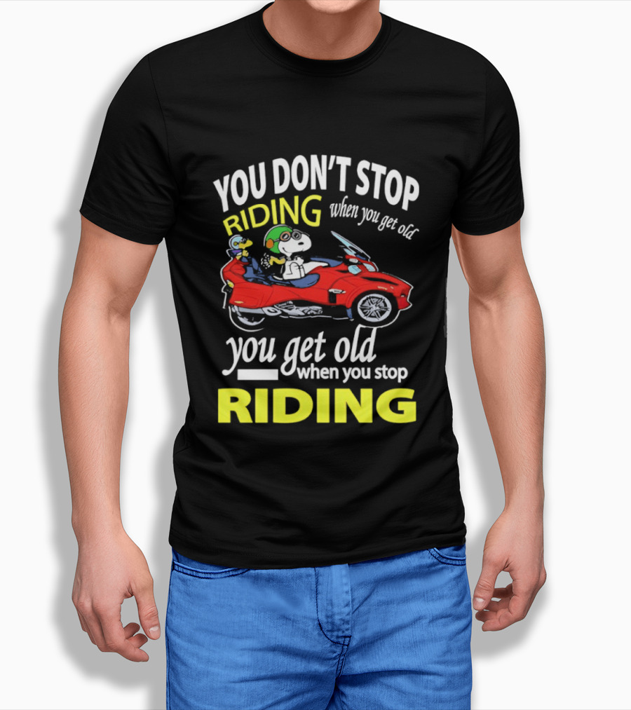 Snoopy Woodstock You Don't Stop Riding Red Car You Get Old T-Shirt