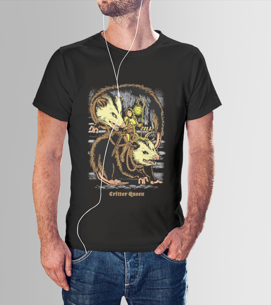 Women Riding Opossum Critter With Lantern And Chains T-Shirt