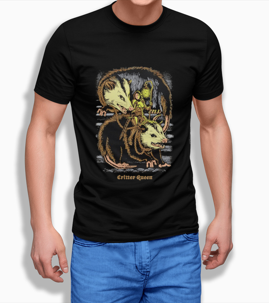 Women Riding Opossum Critter With Lantern And Chains T-Shirt