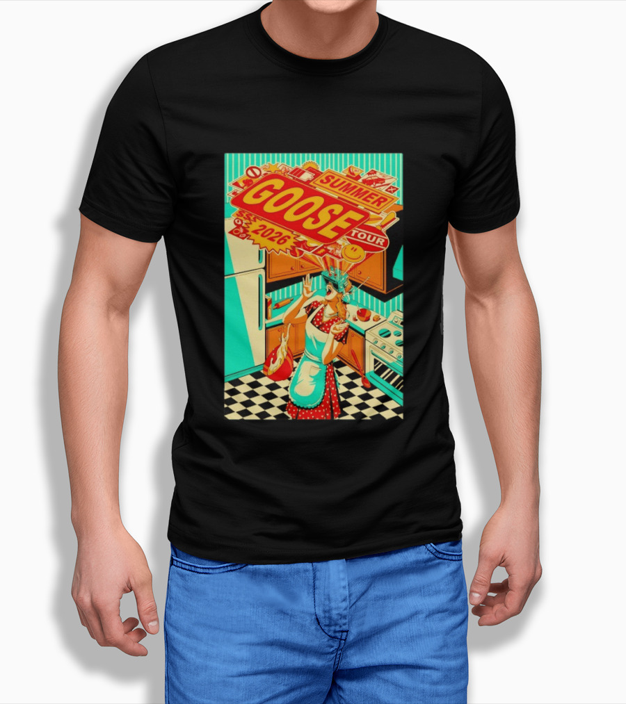 Goose Summer 2026 Tour Retro Kitchen Chaos With Surprised Housewife T-Shirt