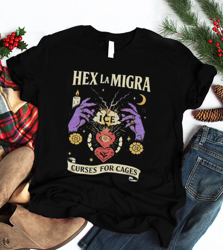 Hex La Migra Curses For Cages Eye Heart Moon Candle Sun Hands T-Shirt