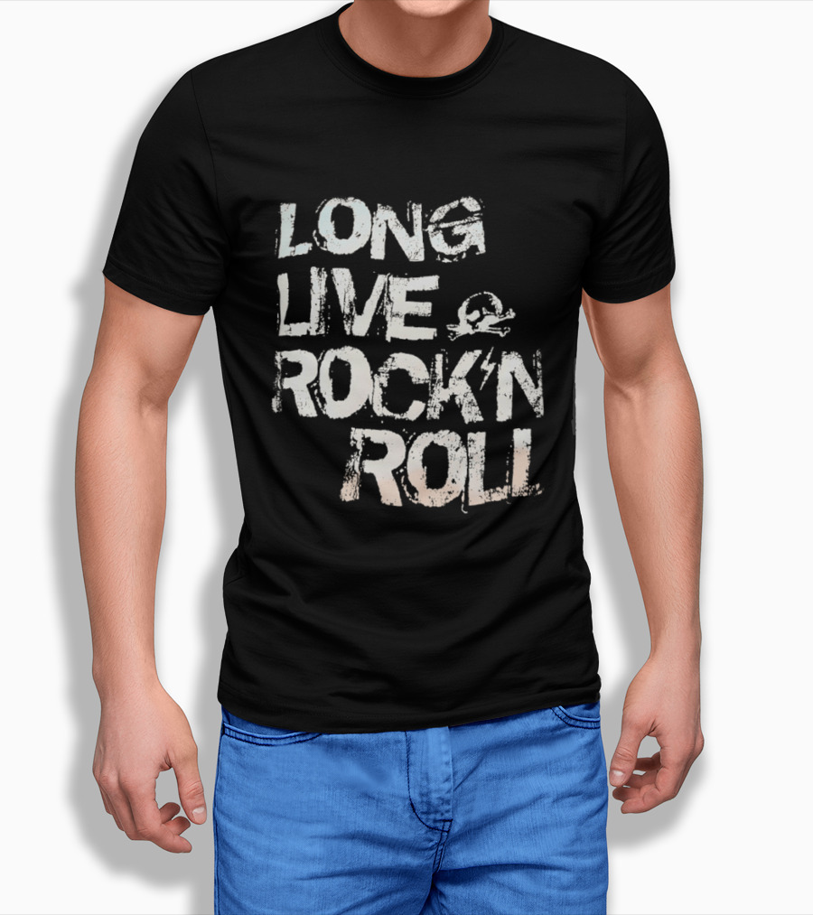 Long Live Rock N Roll Skull And Lightning Bolt T-Shirt