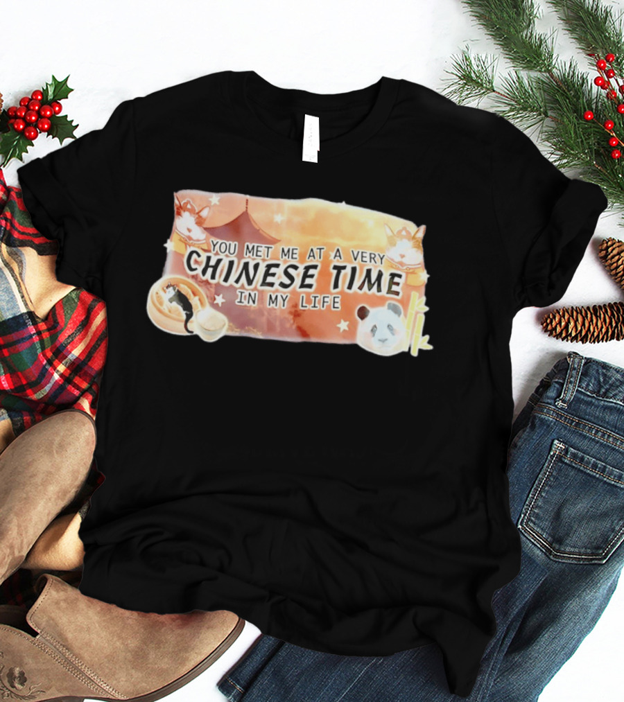 You Met Me At A Very Chinese Time Panda Dumplings Chopsticks Cat Pagoda T-Shirt