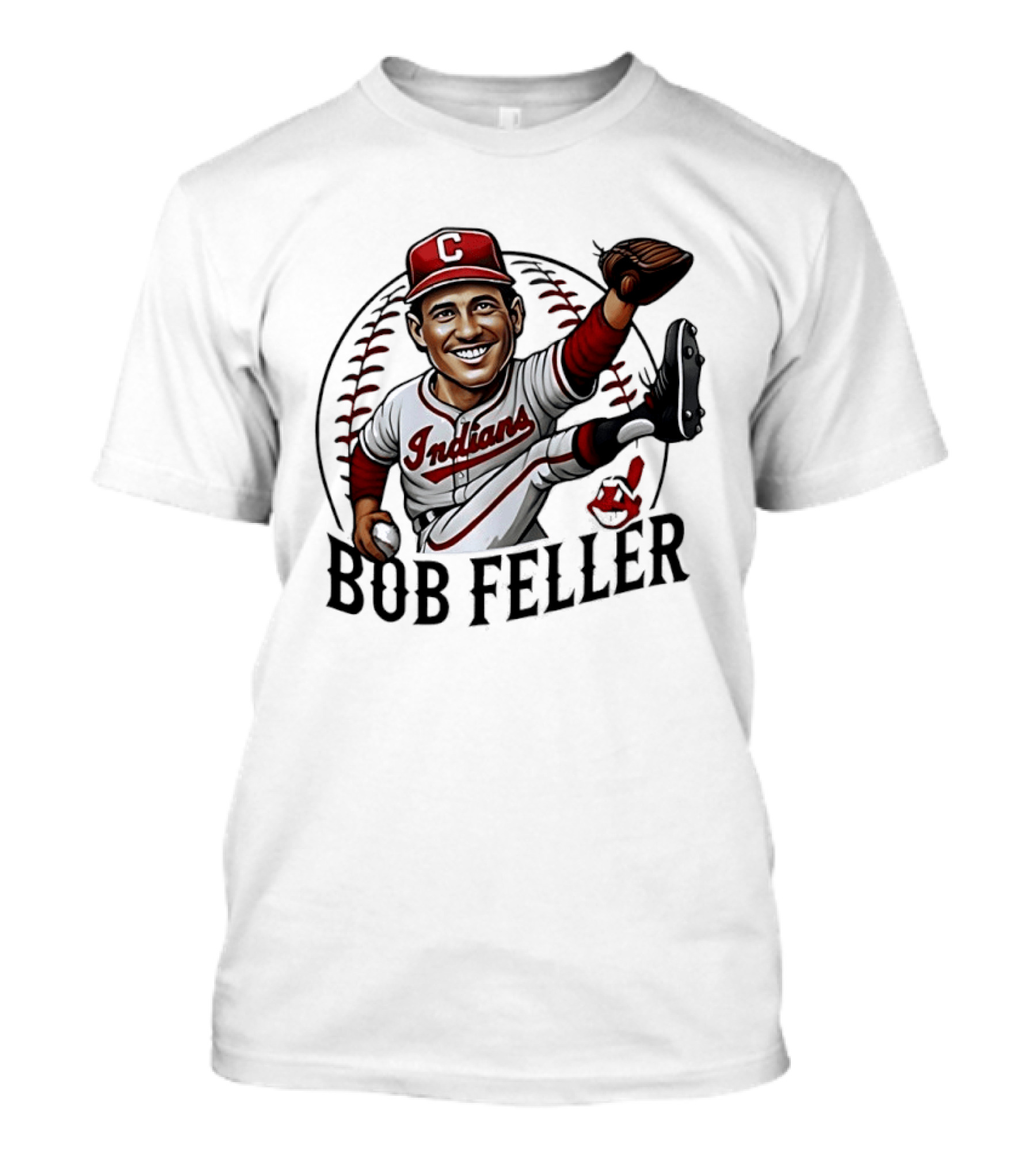 Bob Feller Cleveland Indians Baseball Pitcher Caricature T-Shirt