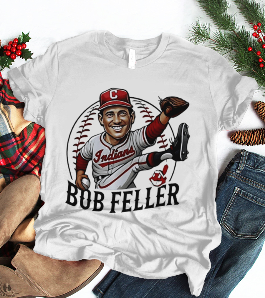 Bob Feller Cleveland Indians Baseball Pitcher Caricature T-Shirt