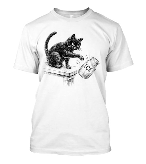Cat Knocking Over ICE Jar Pro Immigration Message T-Shirt