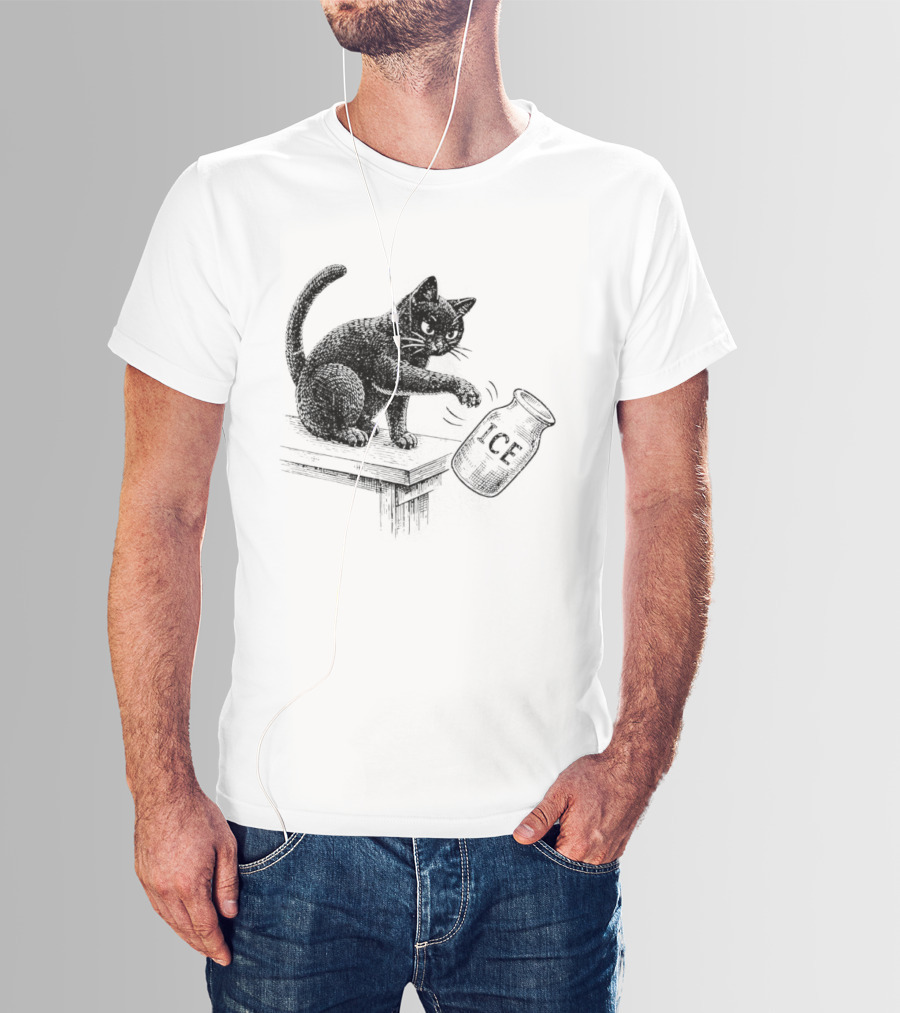 Cat Knocking Over ICE Jar Pro Immigration Message T-Shirt