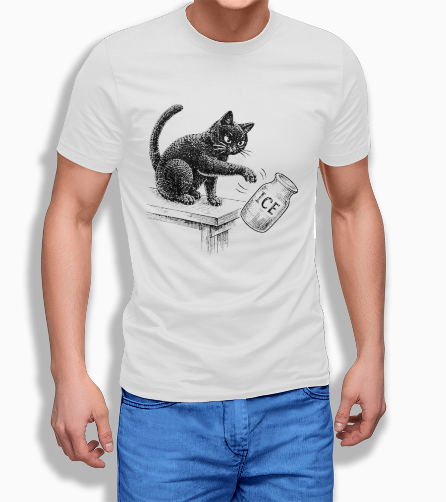Cat Knocking Over ICE Jar Pro Immigration Message T-Shirt