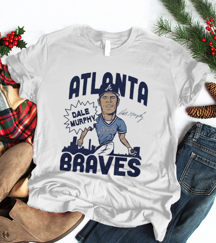 Atlanta Braves Dale Murphy Cartoon Autograph Skyline Baseball T-Shirt