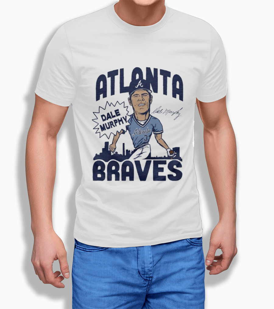 Atlanta Braves Dale Murphy Cartoon Autograph Skyline Baseball T-Shirt