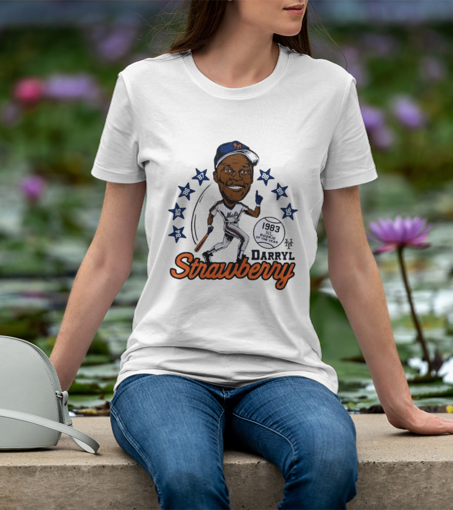 Darryl Strawberry New York Mets 1983 NL Rookie Of The Year Baseball Stars Icon 86 87 88 90 91 95 96 T-Shirt
