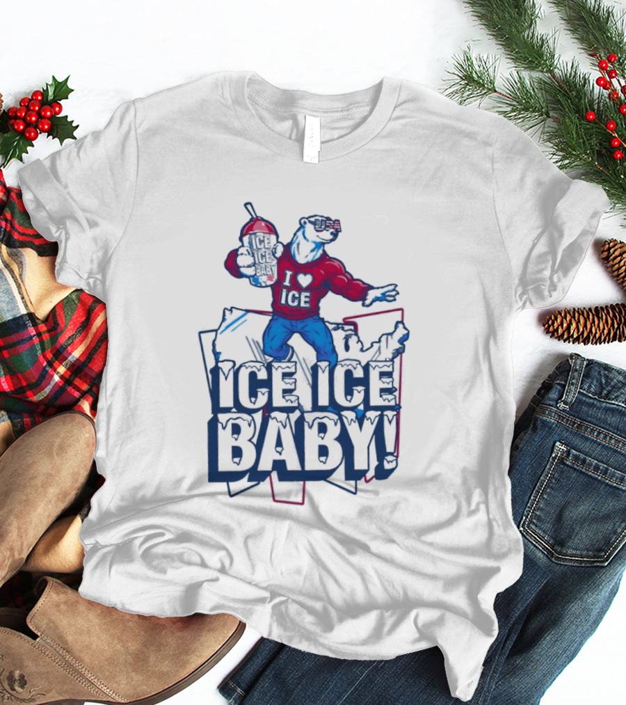 I Love ICE Ice Baby Cool Polar Bear Holding Drink T-Shirt