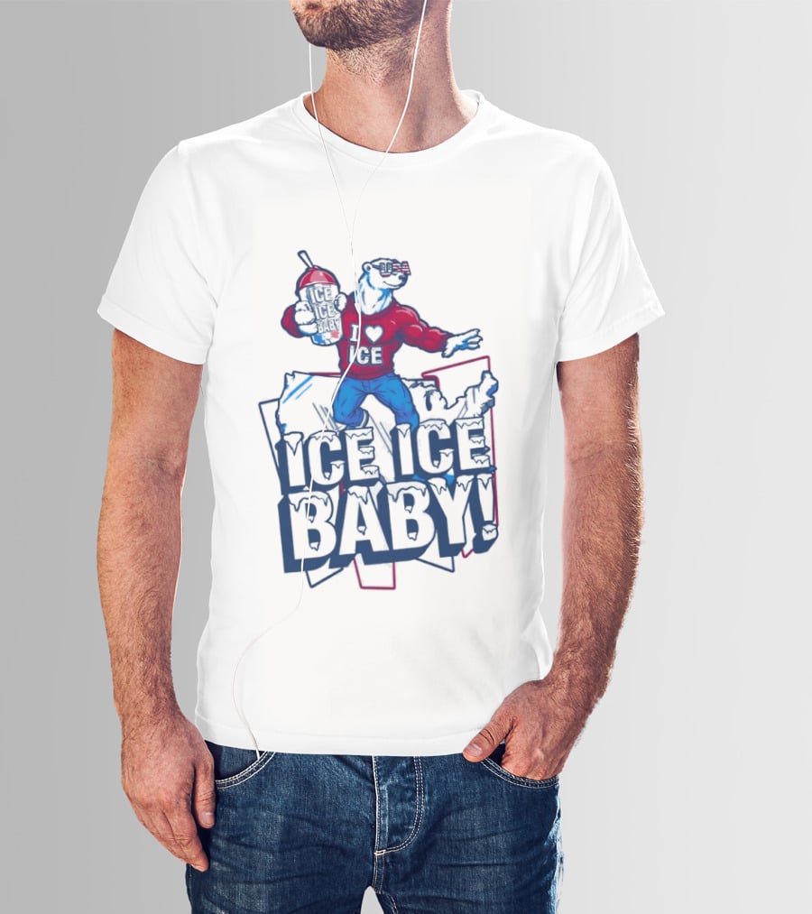 I Love ICE Ice Baby Cool Polar Bear Holding Drink T-Shirt