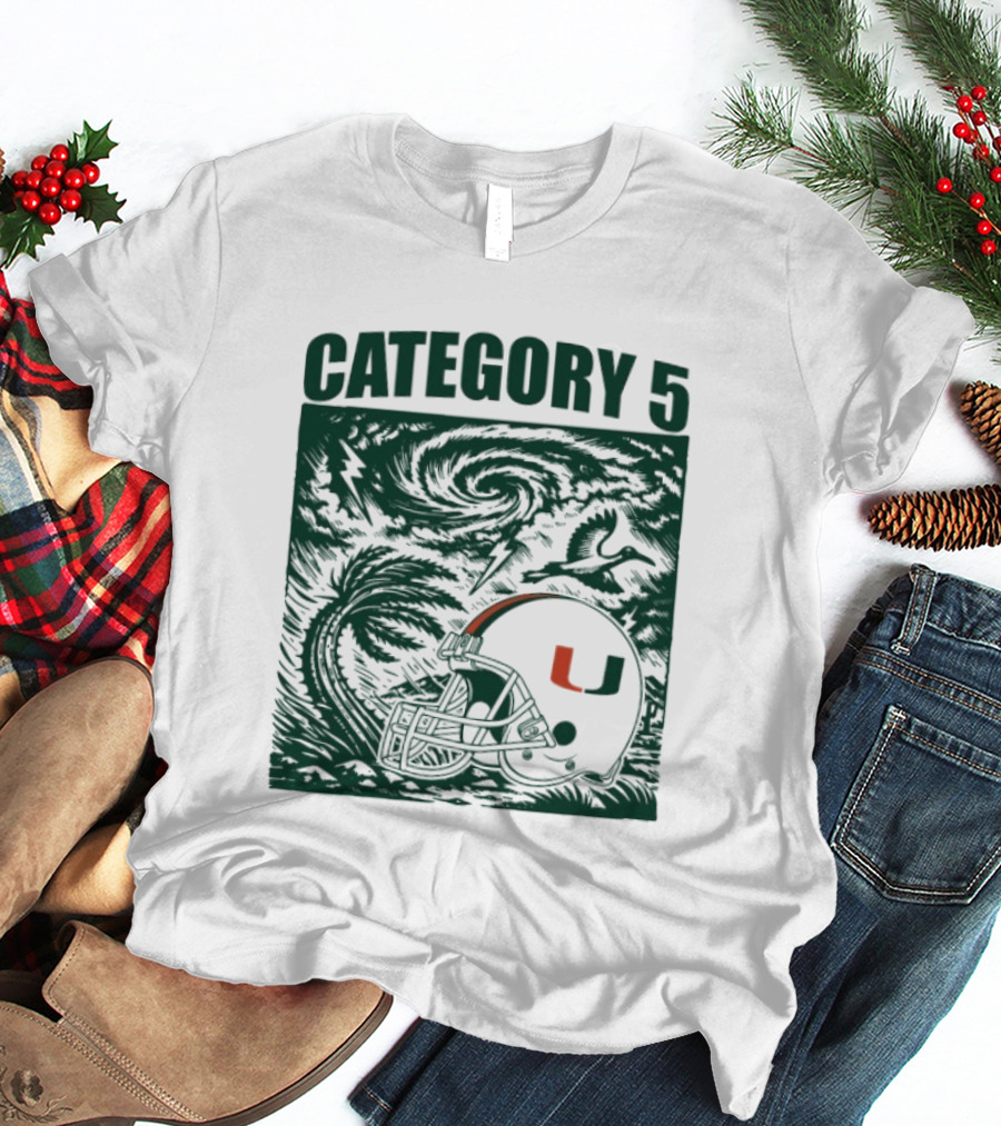 Miami Hurricanes Category 5 Helmet Storm Football T-Shirt