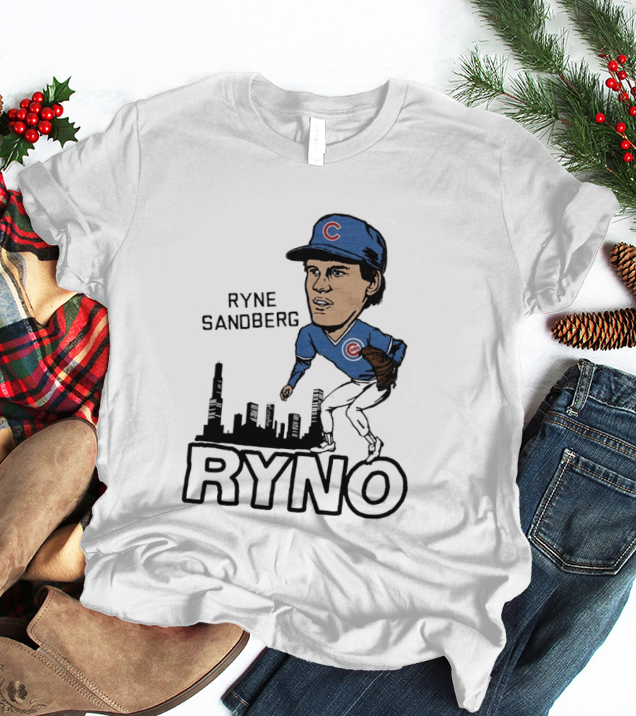 Ryne Sandberg Ryno Chicago Cubs Cartoon Skyline T-Shirt