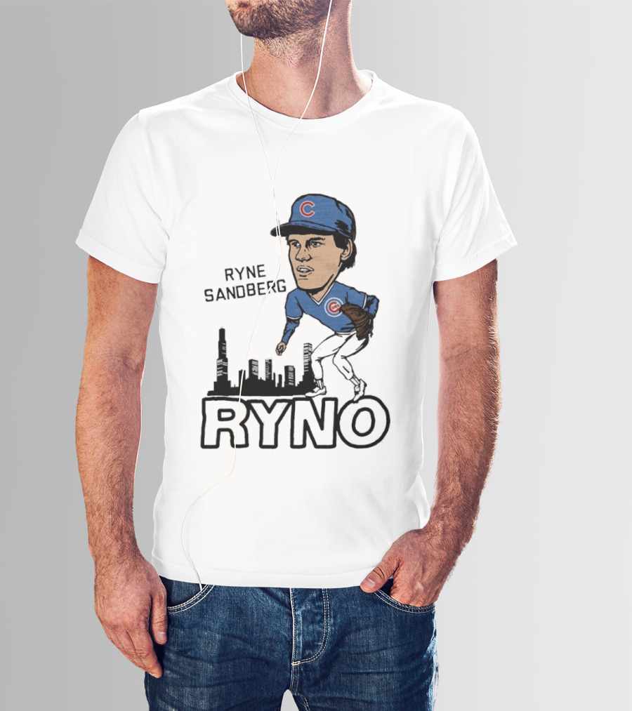 Ryne Sandberg Ryno Chicago Cubs Cartoon Skyline T-Shirt