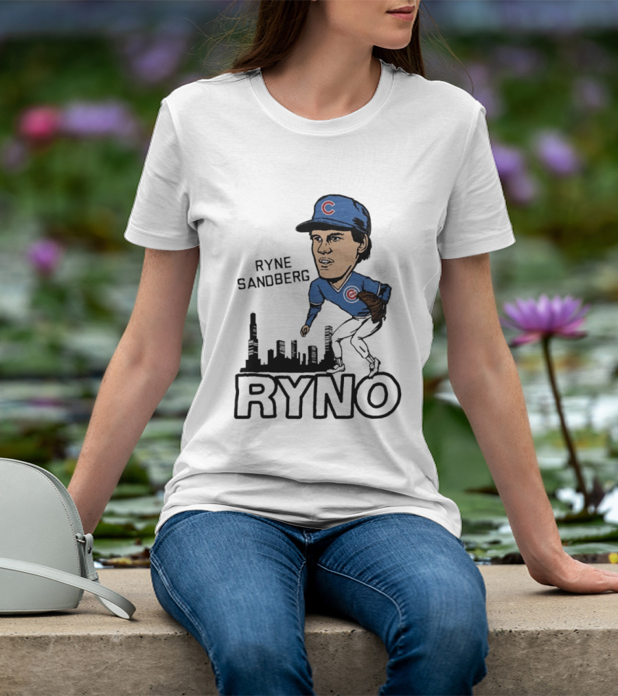 Ryne Sandberg Ryno Chicago Cubs Cartoon Skyline T-Shirt