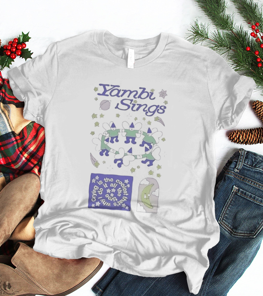 Yambi Sings Crying Is The Coolest I Do It All The Time Moon And Stars Cats T-Shirt
