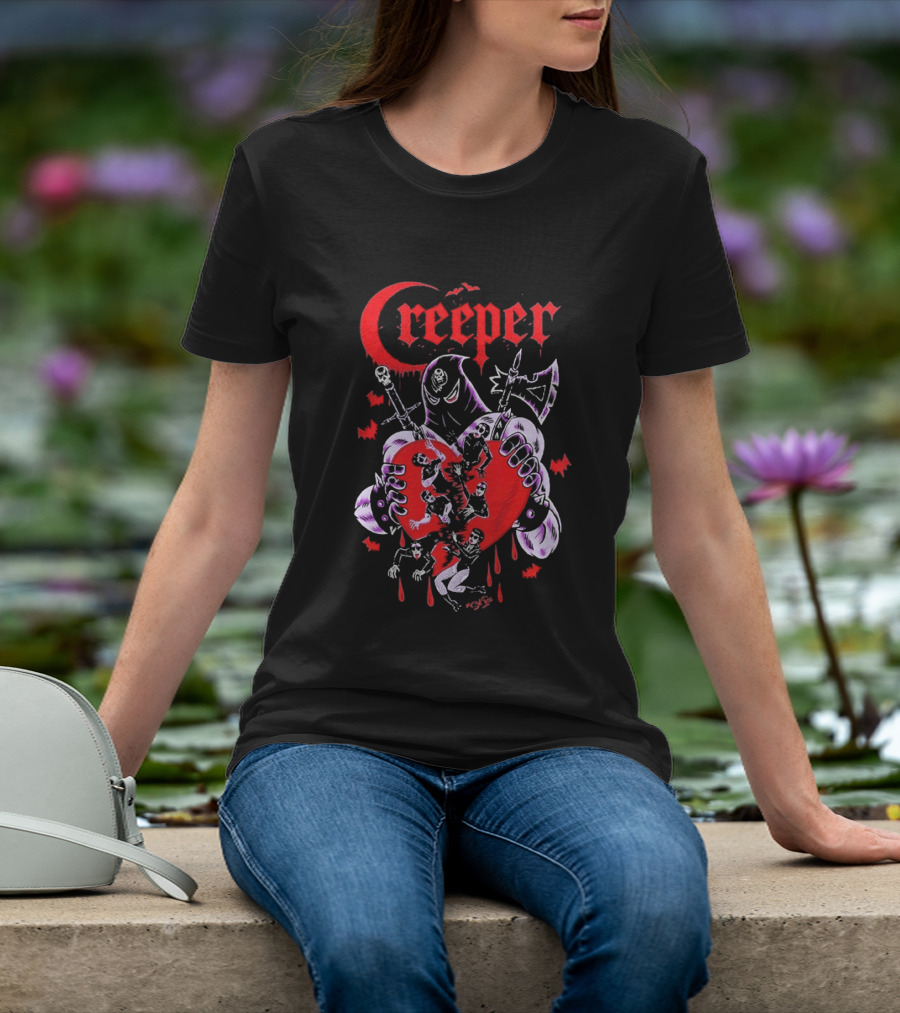Creeper Sol Rac Valentines Heart And Skeletons 2026 T-Shirt