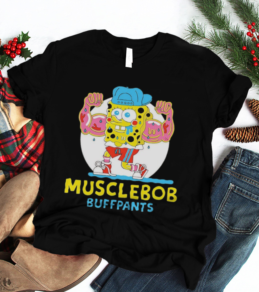 Musclebob Buffpants Flexing Cartoon Character Vibrant Athletic T-Shirt