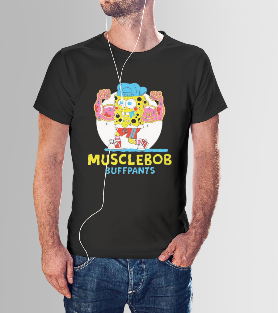 Musclebob Buffpants Flexing Cartoon Character Vibrant Athletic T-Shirt