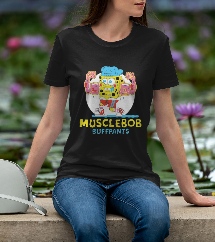 Musclebob Buffpants Flexing Cartoon Character Vibrant Athletic T-Shirt
