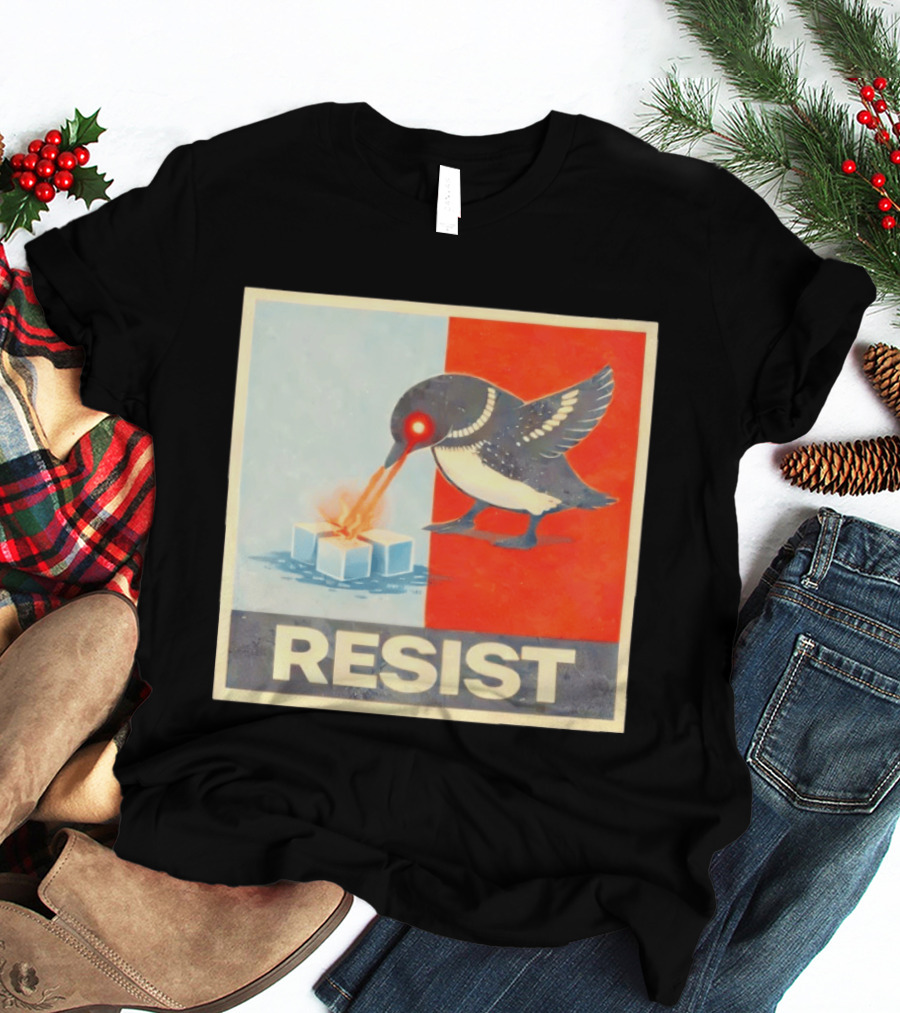Resist Penguin Melting Ice Laser Eyes Red Blue Split T-Shirt