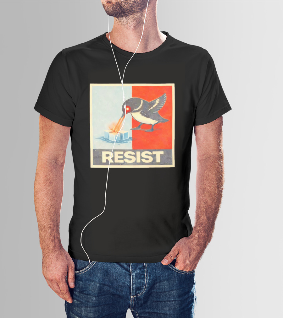 Resist Penguin Melting Ice Laser Eyes Red Blue Split T-Shirt
