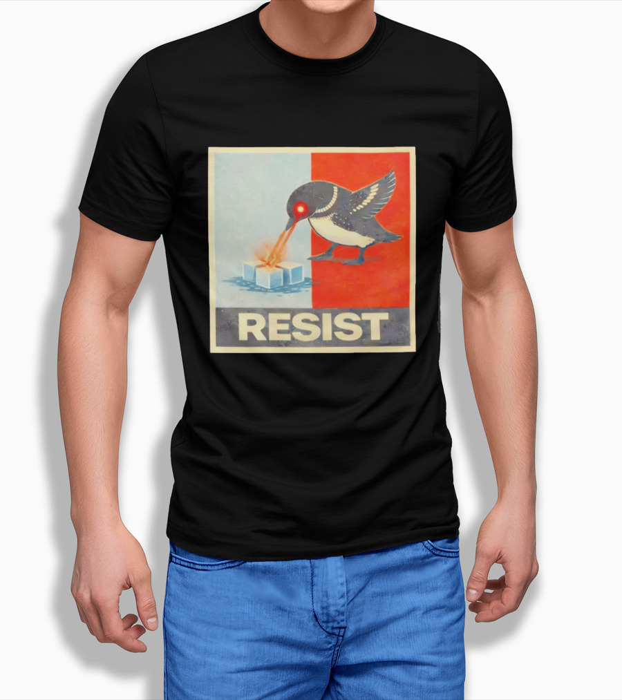 Resist Penguin Melting Ice Laser Eyes Red Blue Split T-Shirt